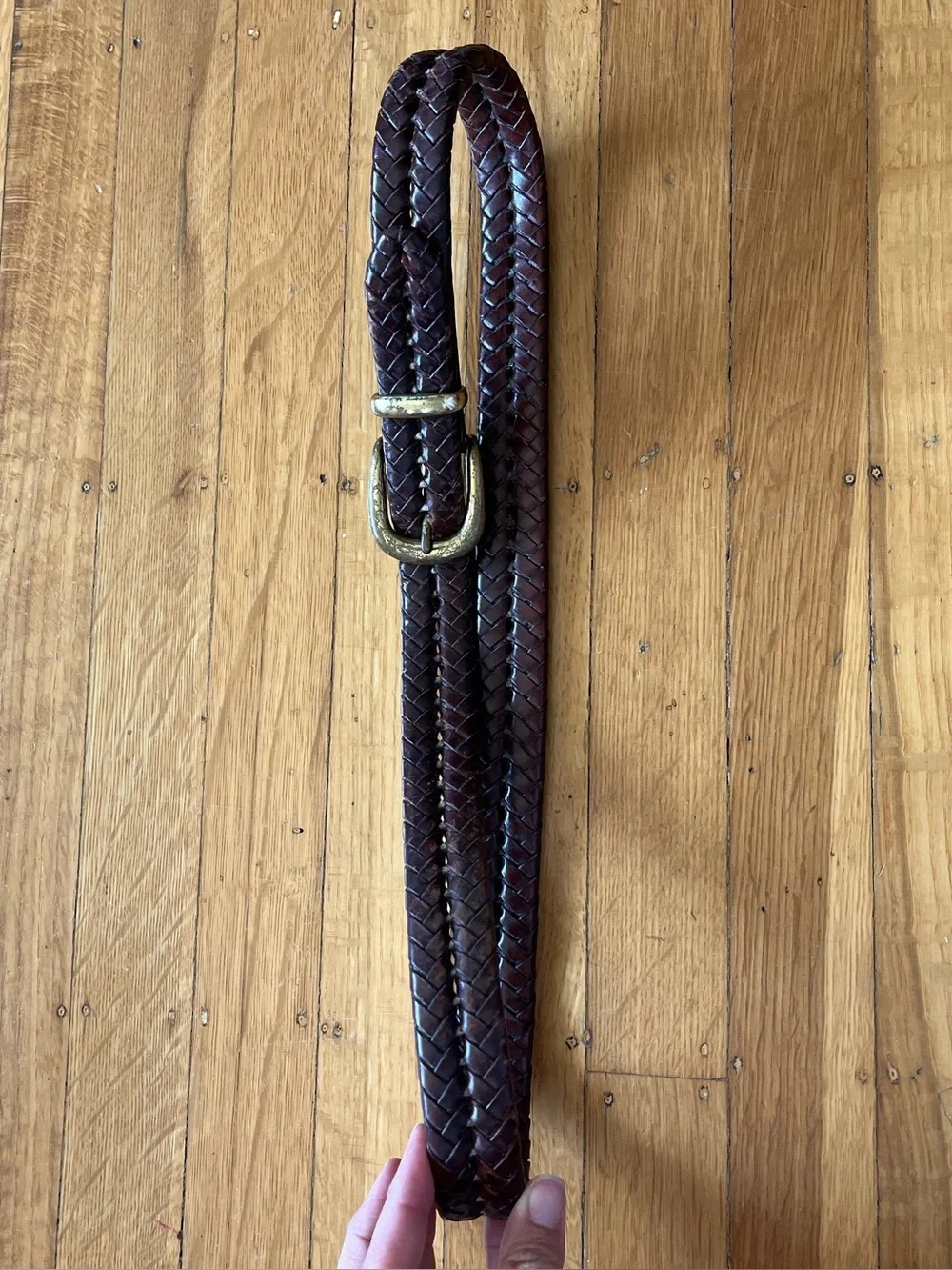 Vintage COACH Woven braided Leather Belt Brown Brass Buckle perfect patina 34 85